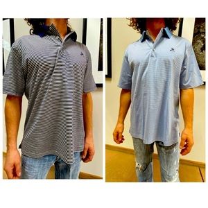 Lot of 2 Oxford Golf M Striped Polo Shirts Cat Cay